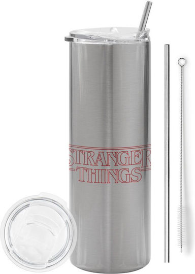 Koupakoupa Stranger Things Glass Thermos Stainless Steel BPA Free 600ml Silver with Straw
