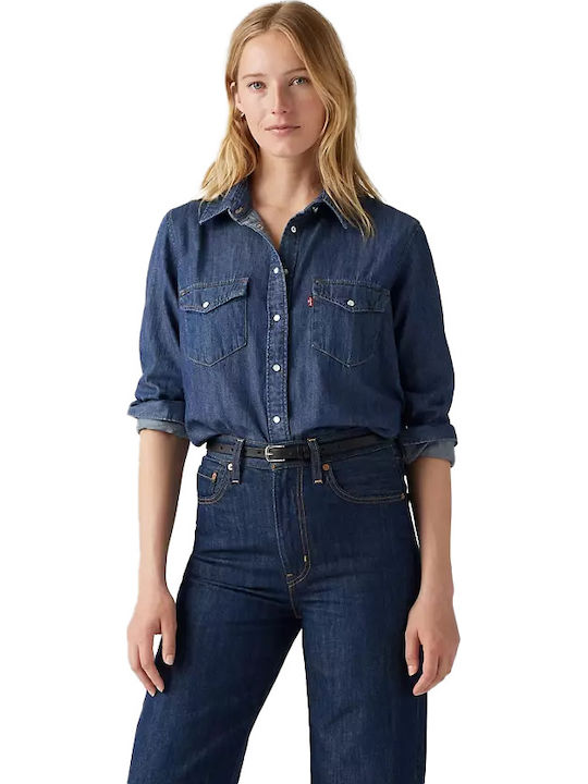 Levi's Western Langärmelig Damen Denim Hemd Blau