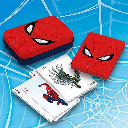 Paladone Marvel Spiderman Τράπουλα Πλαστικοποιημένη Κόκκινη σε Μεταλλικό Κουτί