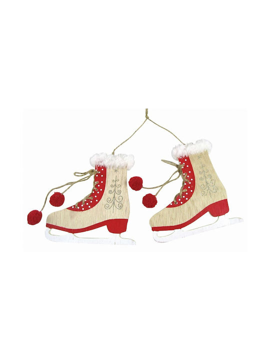 Hängendes Ornament Schlittschuh Hölzern Beige 11x10cm
