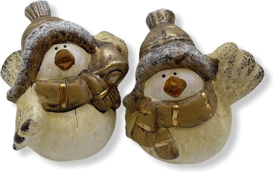 Angiolina De Crăciun Ceramică Figurină Pasăre Bej 2buc