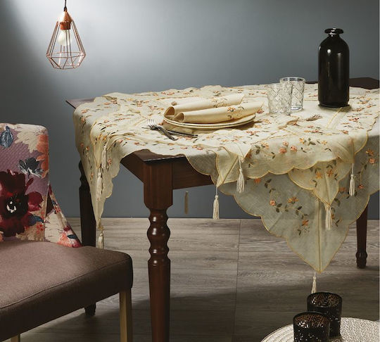 Whitegg Set Christmas Tablecloths Fabric Beige 17pcs