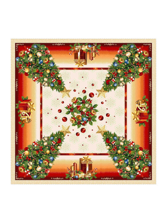 Vassiliadis Bros Lurex Christmas Tablecloth Fabric Red L140xW140cm.