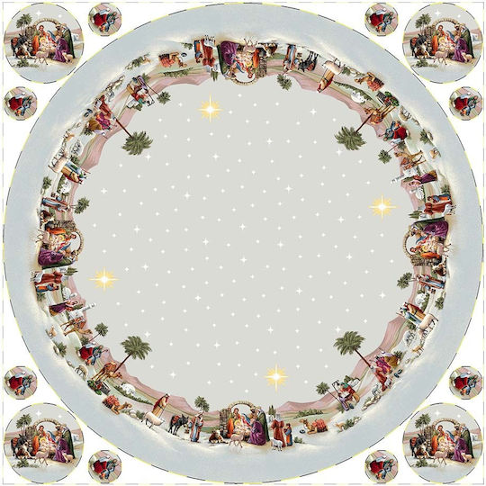 Vassiliadis Bros Christmas Tablecloth Round Fabric White