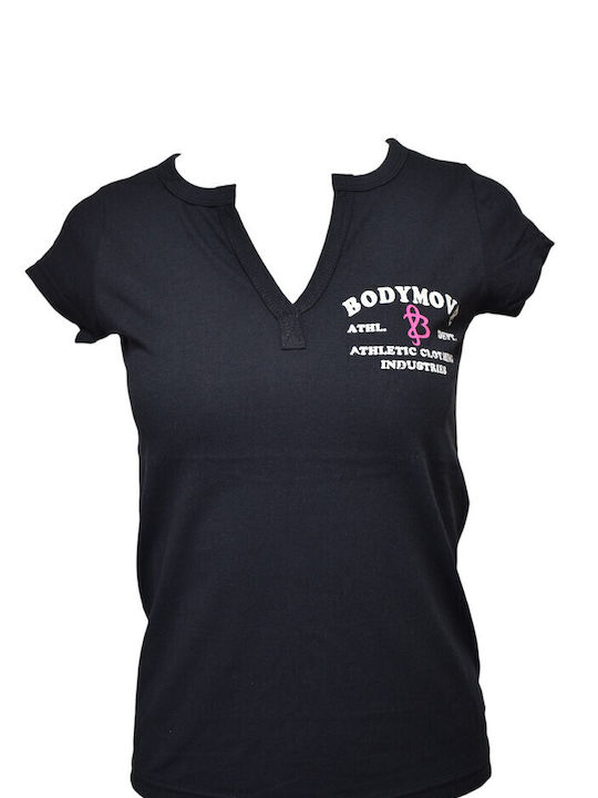 Bodymove Γυναικείο Αθλητικό T-shirt με V Λαιμόκοψη Μαύρο