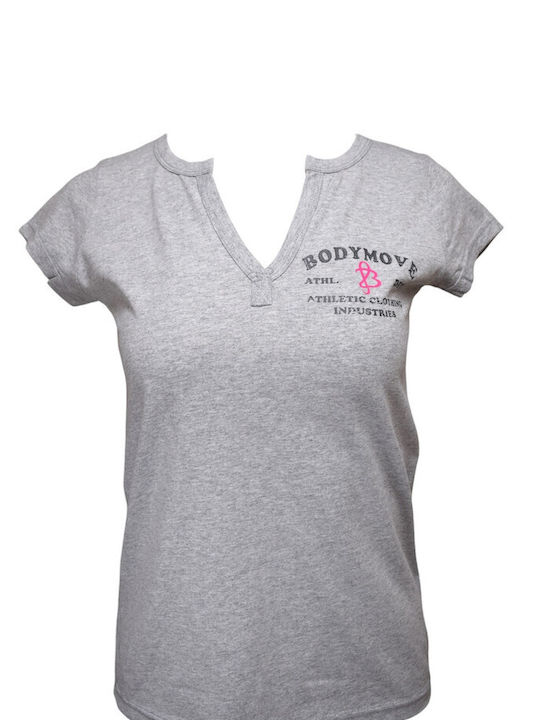 Bodymove Γυναικείο Αθλητικό T-shirt με V Λαιμόκοψη Γκρι
