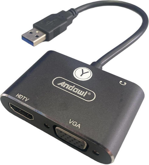 Andowl Q-HD322 Converter USB-A male to HDMI / VGA female 1pcs