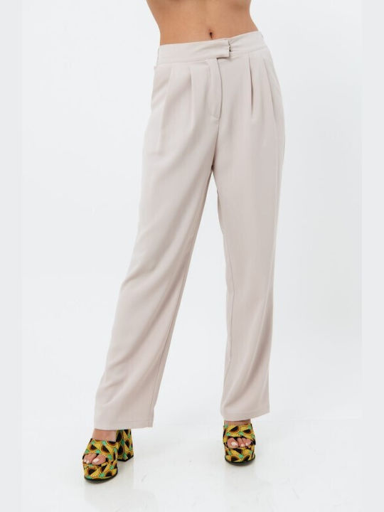 Freestyle Women's High-waisted Fabric Trousers with Elastic Pink