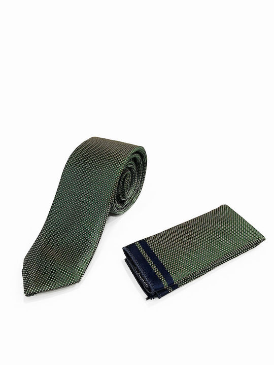 Tresor Σετ Ανδρικής Γραβάτας με Σχέδια σε Πράσινο Χρώμα
