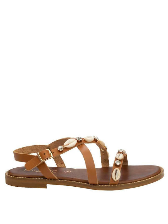 Kallisto Leather Women's Flat Sandals in Tabac Brown Color