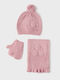 Kinder Mütze Set mit Handschuhe Gestrickt Rosa 3Stück