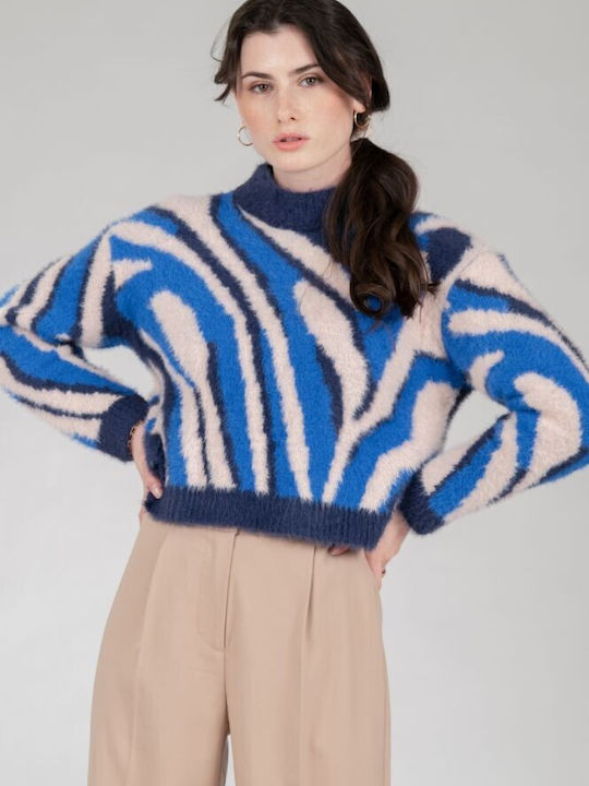 24 Colours Women's Long Sleeve Crop Sweater Blue