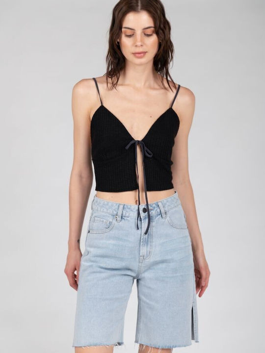 24 Colours Women's Summer Crop Top with Straps Black