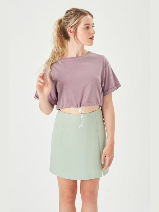 24 Colours Damen Sommerliches Crop Top Kurzärmelig Flieder