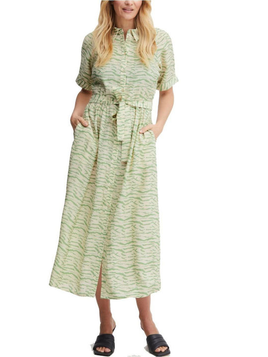 Fransa Summer Midi Shirt Dress Dress Green