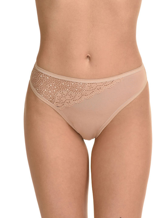 Miss Rosy Cotton Women's Slip with Lace Beige