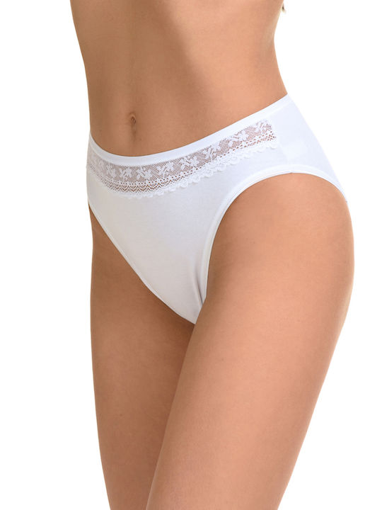 Miss Rosy Cotton High-waisted Women's Slip with Lace White