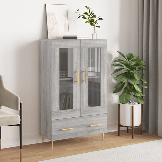 Vitrină de Pardoseală pentru Sufragerie din Lemn și Metal, Gri Sonoma, cu Geam, 69.5x31x115cm