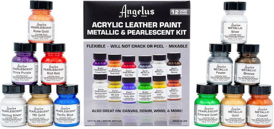 Angelus Acrylic Сет течни бои за ръчна изработка Сребрист за Кожа 29.5мл 12бр