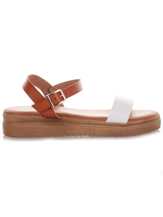 Famous Shoes Flatforms Synthetic Leather Women's Sandals with Ankle Strap Brown