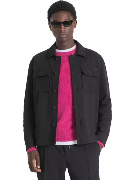 Long Sleeve Flannel Overshirt in Regular Fit Black