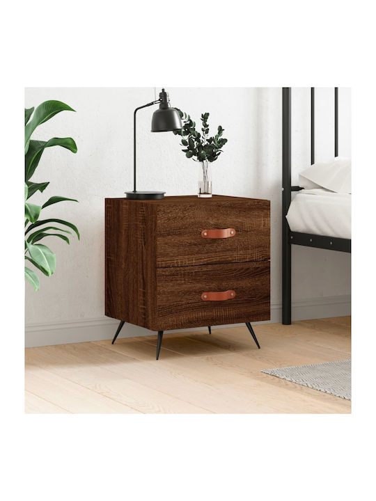 Wooden Bedside Table Καφέ Δρυς 40x35x47.5cm