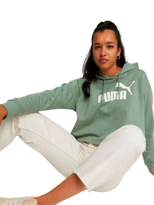 Puma Cropped Γυναικείο Φούτερ με Κουκούλα Πράσινο