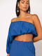 Noobass Women's Crop Top Off-Shoulder with One Shoulder Blue