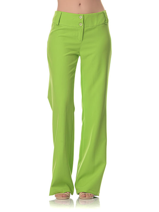 Sushi's Closet Women's Fabric Trousers in Straight Line Green
