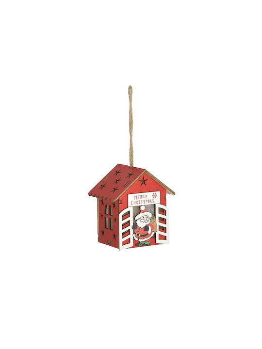 Hanging Ornament House Wooden Red Illuminated 5x7cm