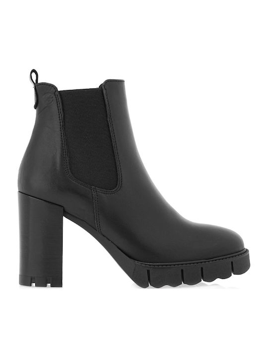 Ghete Dama Chelsea De Piele Cu Toc Înalt Negre