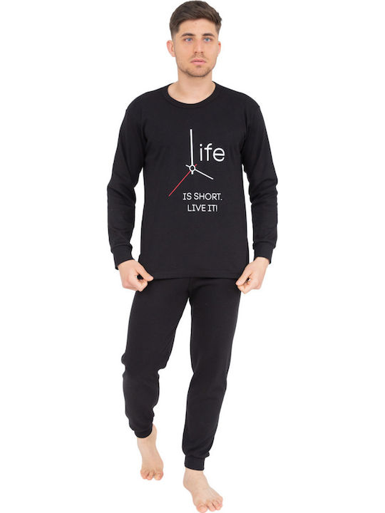Nina Club Χειμερινή Ανδρική Πιτζάμα Βαμβακερή Life Black