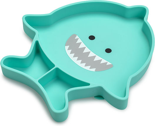 Melii Baby Food Plate Shark made of Silicone Turquoise