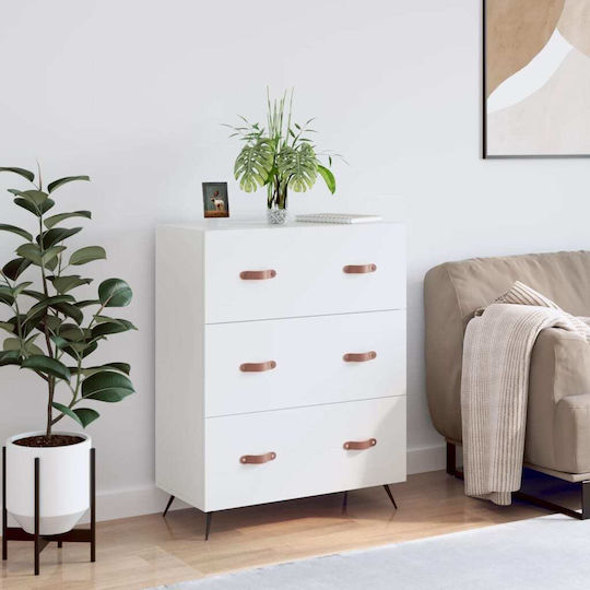 Wooden Chest of Drawers with 3 Drawers White 69.5x34x90cm