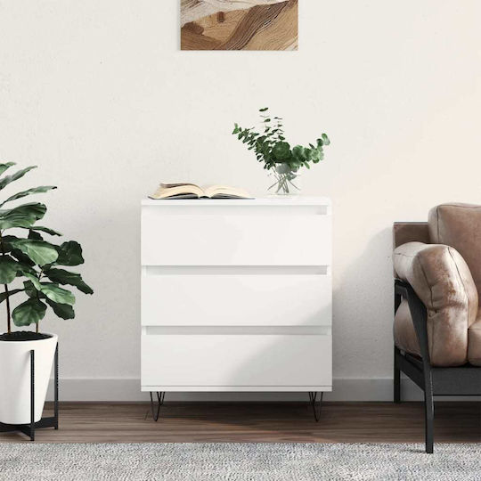 Wooden Chest of Drawers with 3 Drawers White 60x35x70cm