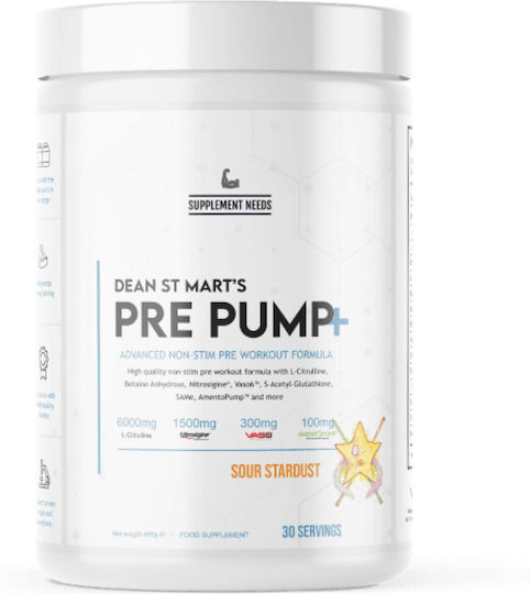 Supplement Needs Dean St Mart's Pre Pump + Ειδικό Συμπλήρωμα Διατροφής 450gr Sour Stardust