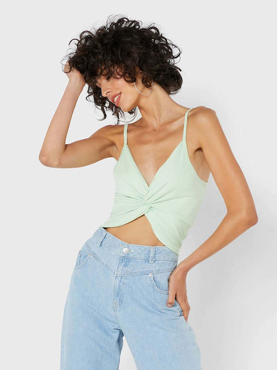 Noisy May Women's Summer Crop Top with Straps & V Neck Green