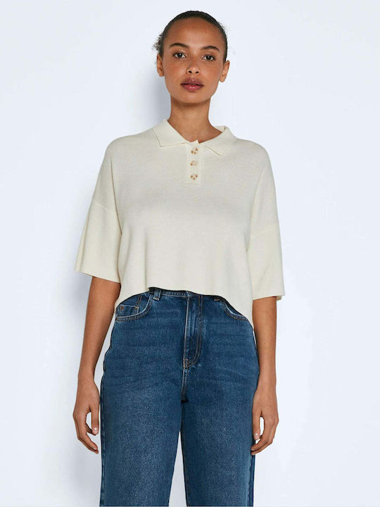 Noisy May Damen Sommerliches Crop Top mit 3/4 Ärmel Beige