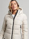 Superdry Women's Short Puffer Jacket for Spring or Autumn with Hood Beige