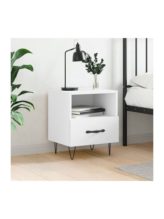 Wooden Bedside Table White 40x35x47.5cm