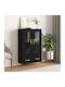 Floor Particle Board / Metallic Living Room Display Cabinet with Glass Black 69.5x31x115cm