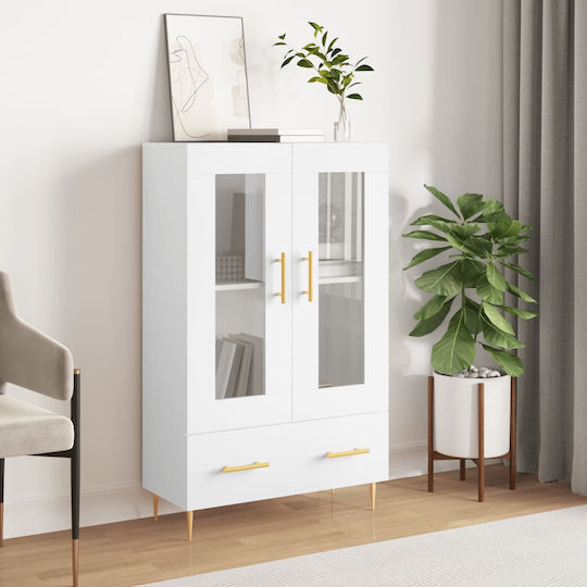 Living Room Display Cabinet Made of Wood and Metal with Glass White 69.5x31x115cm