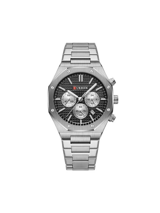 Curren Watch Chronograph Battery with Metal Bracelet Silver Black