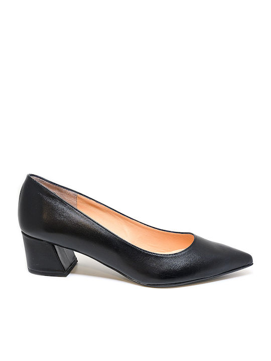 Leather Pointed Toe Black Medium Heels