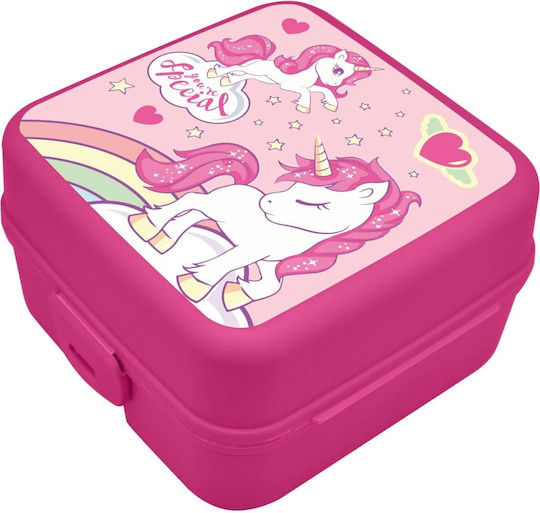 Kids Licensing Unicorn Πλαστικό Παιδικό Δοχείο Φαγητού Μονόκεροι Ροζ 13 x 13 x 8εκ.
