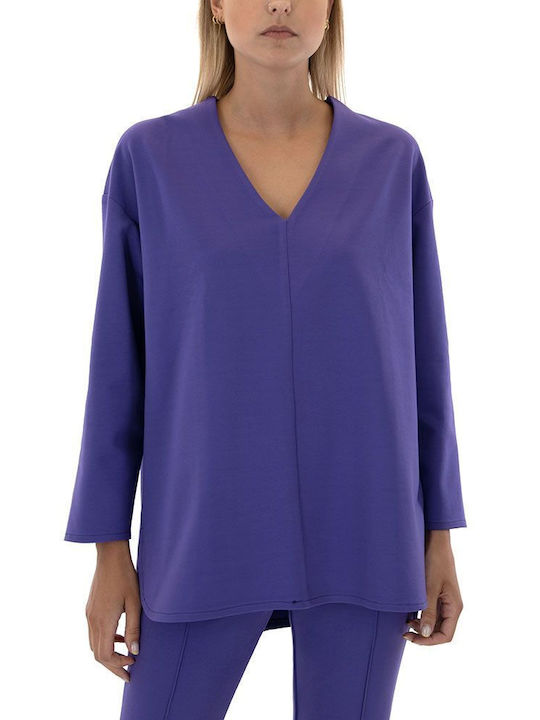 MY T Women's Summer Blouse Long Sleeve with V Neckline Purple