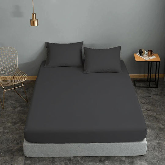 Le Blanc Чаршаф Кралица с Ластик 170x200+22см. Cotton Line Сив