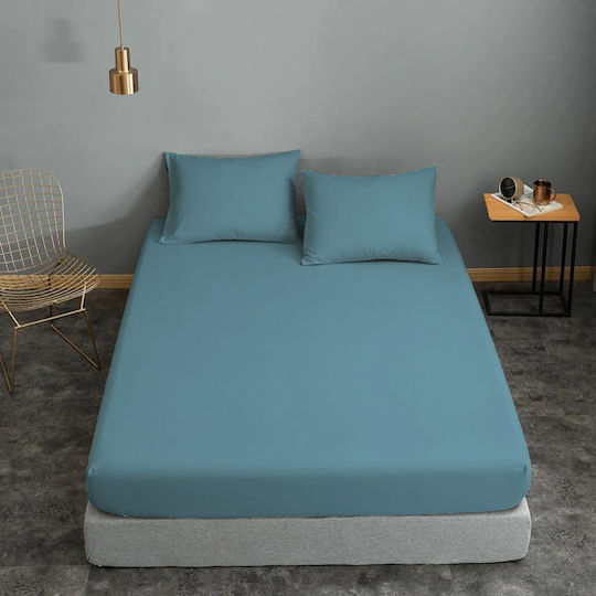 Le Blanc Cotton Line Σεντόνι Διπλό με Λάστιχο 150x200+22εκ. Μπλε