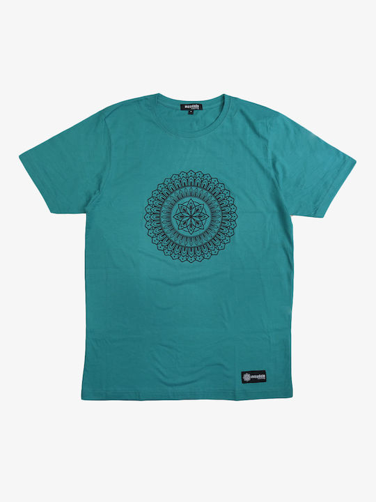 Mandala T-shirt Bărbătesc cu Mânecă Scurtă Albastru Petrol