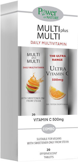 Power Of Nature Πολυβιταμίνη Multi + Multi με Στέβια 24 αναβράζοντα δισκία & Vitamin C 500mg Πορτοκάλι 20 αναβράζοντα δισκία για Ενέργεια & Ενίσχυση του Ανοσοποιητικού